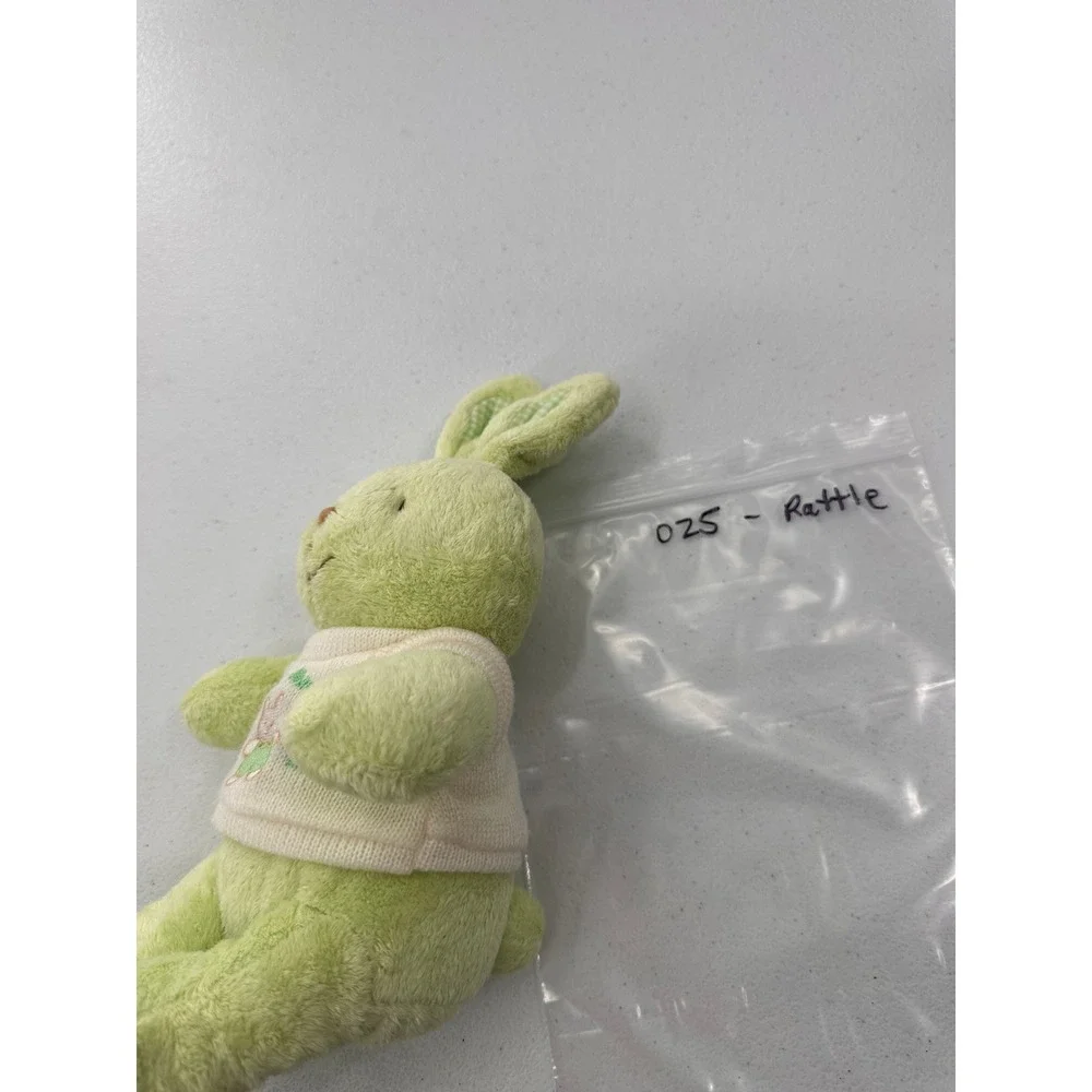 Little Wonders Bunny Plush Green Rabbit Stuffed Animal Sweater 10in Kids Rattle